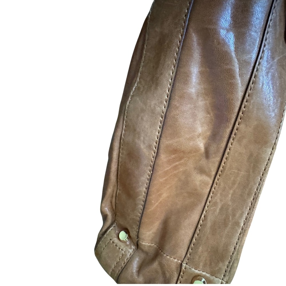 Michael Kors Leather Cognac Slouchy Drawstring Gold Tone Hardware Tote Bag - Picture 11 of 12